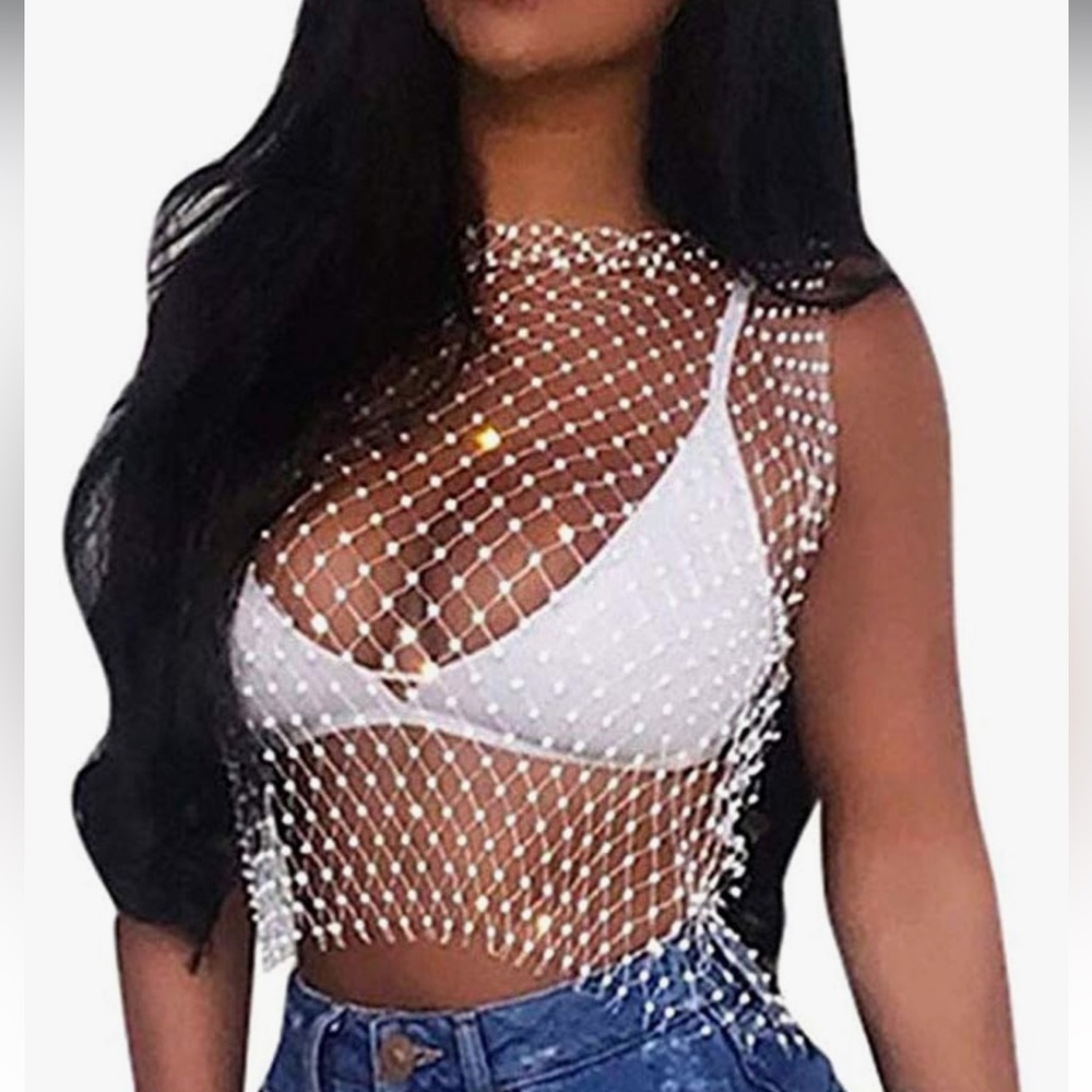 Women’s rhinestone mesh TOP